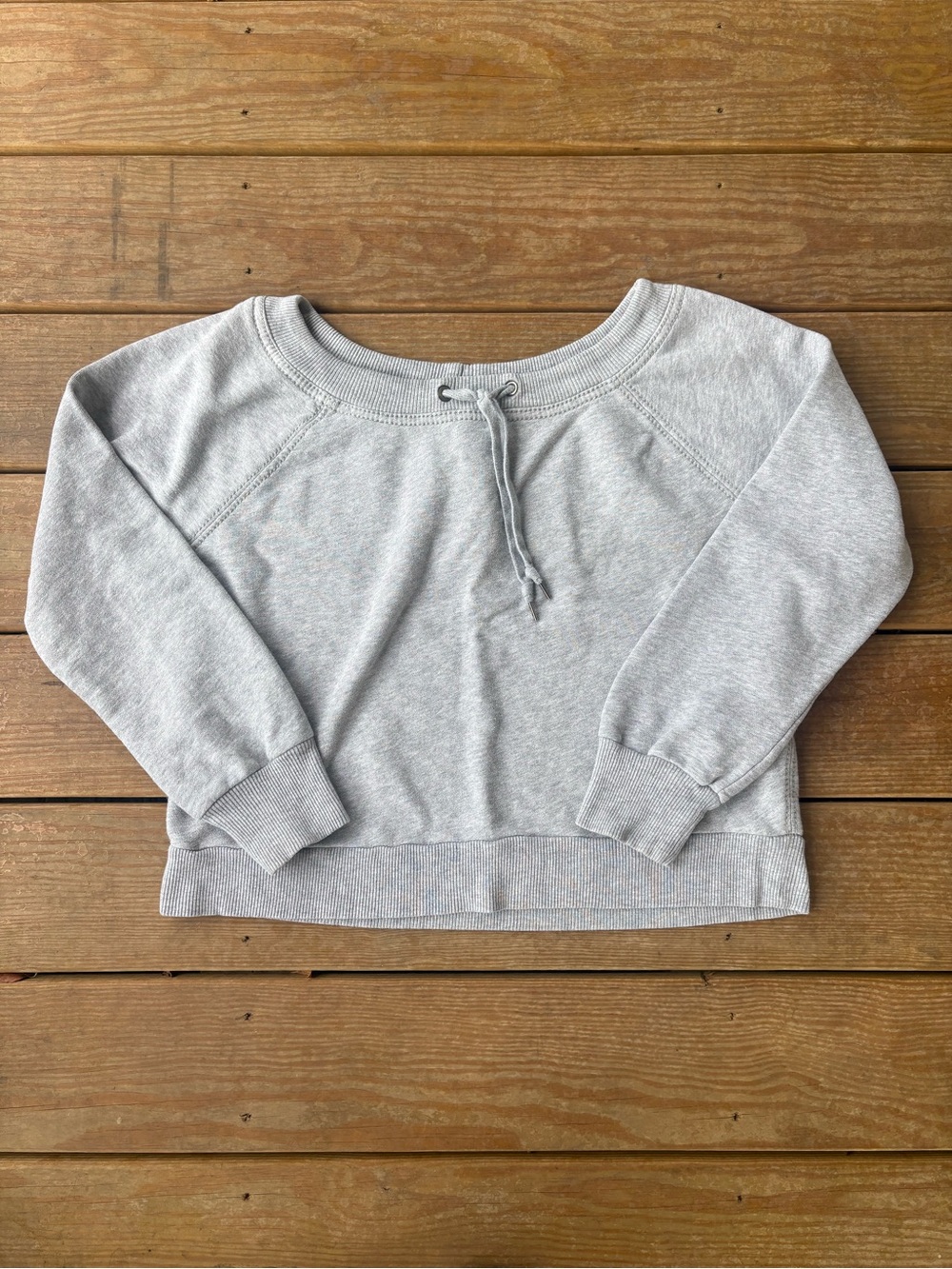 Old Navy Light Gray Scoop-Neck Tie-Front Pullover Sweatshirt